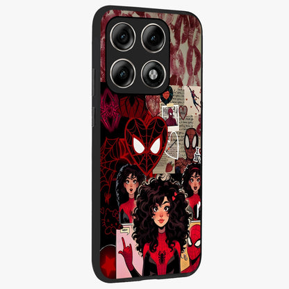 Spider Love Story Glass Case upright view showcasing charming superhero artwork with romantic comic theme.