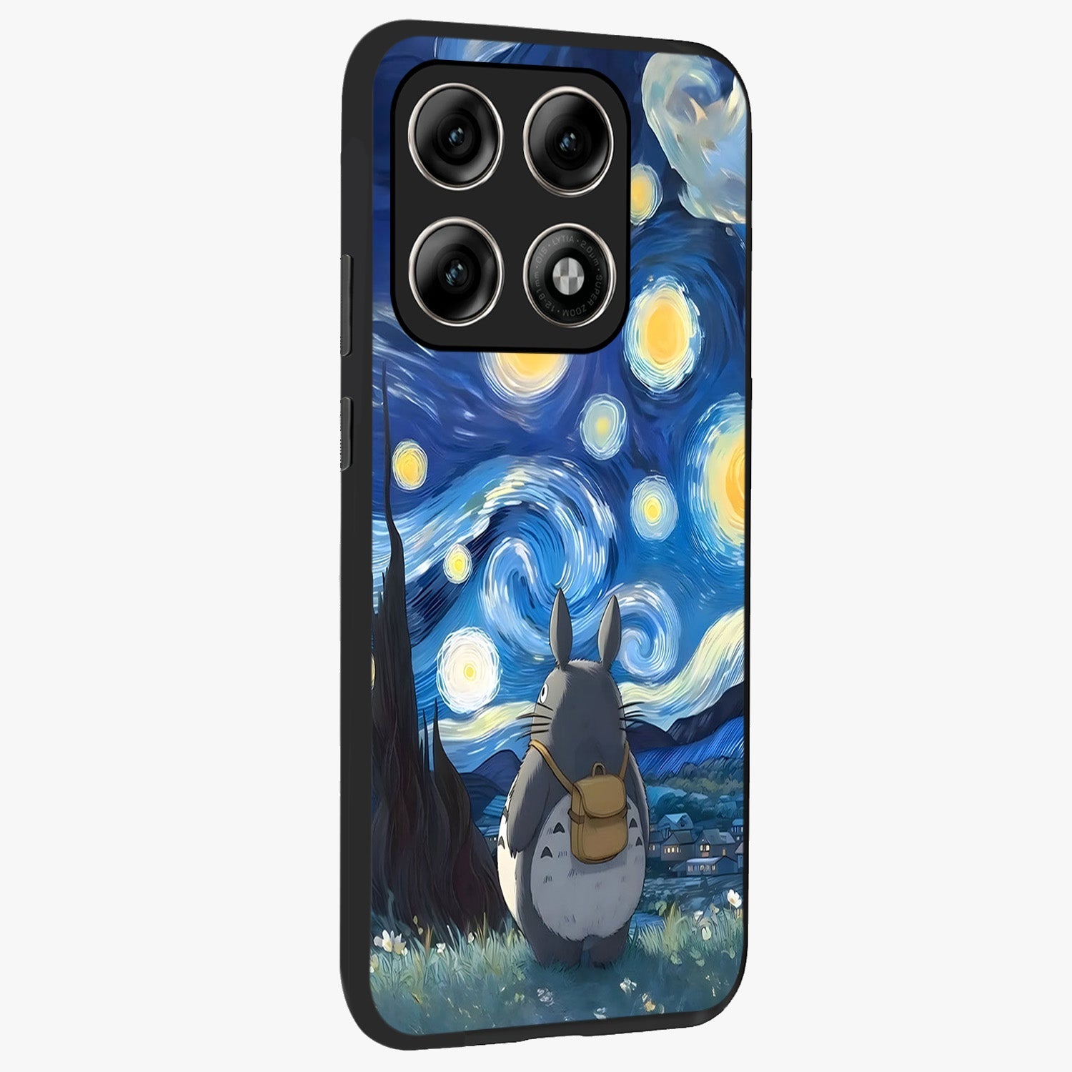 Totoro In Van Gogh Art Glass Case upright view showcasing creative character artwork with painterly artistic theme.