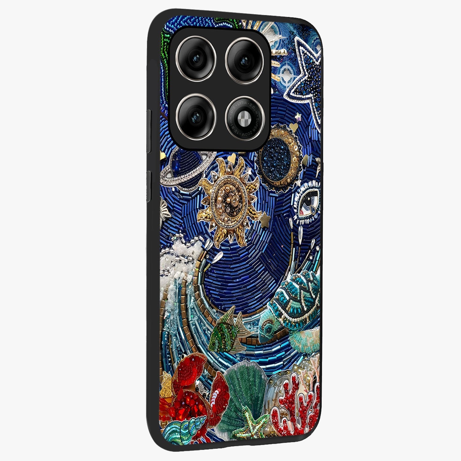 Universe Underwater Spark Glass Case upright view showcasing magical underwater galaxy artwork with vibrant cosmic theme.