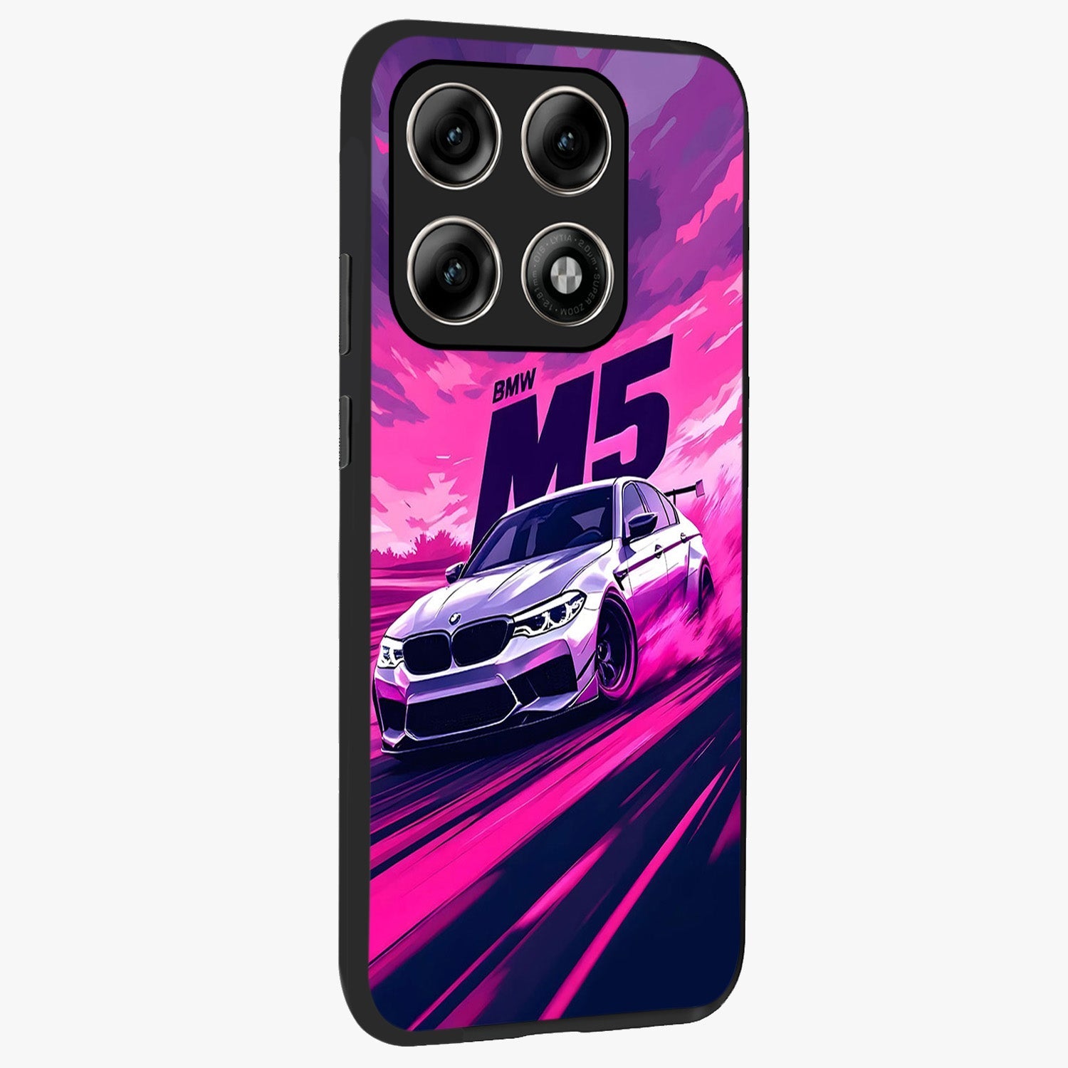 Velocity Drift Pulse Glass Case upright view showcasing powerful racing artwork with energetic motorsport theme.