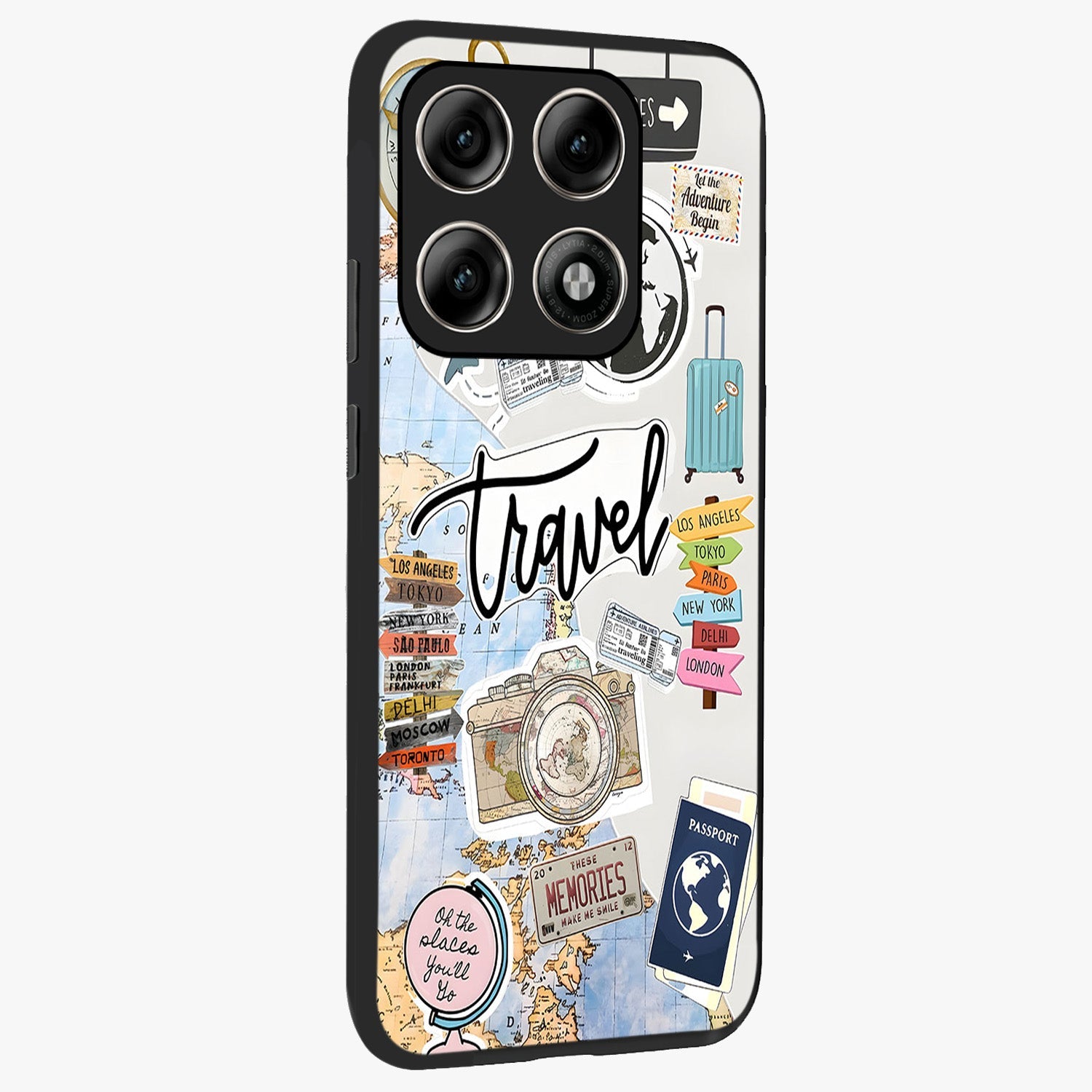 Wanderlust Journal Glass Case upright view showcasing wanderlust inspired artwork with creative exploration theme.