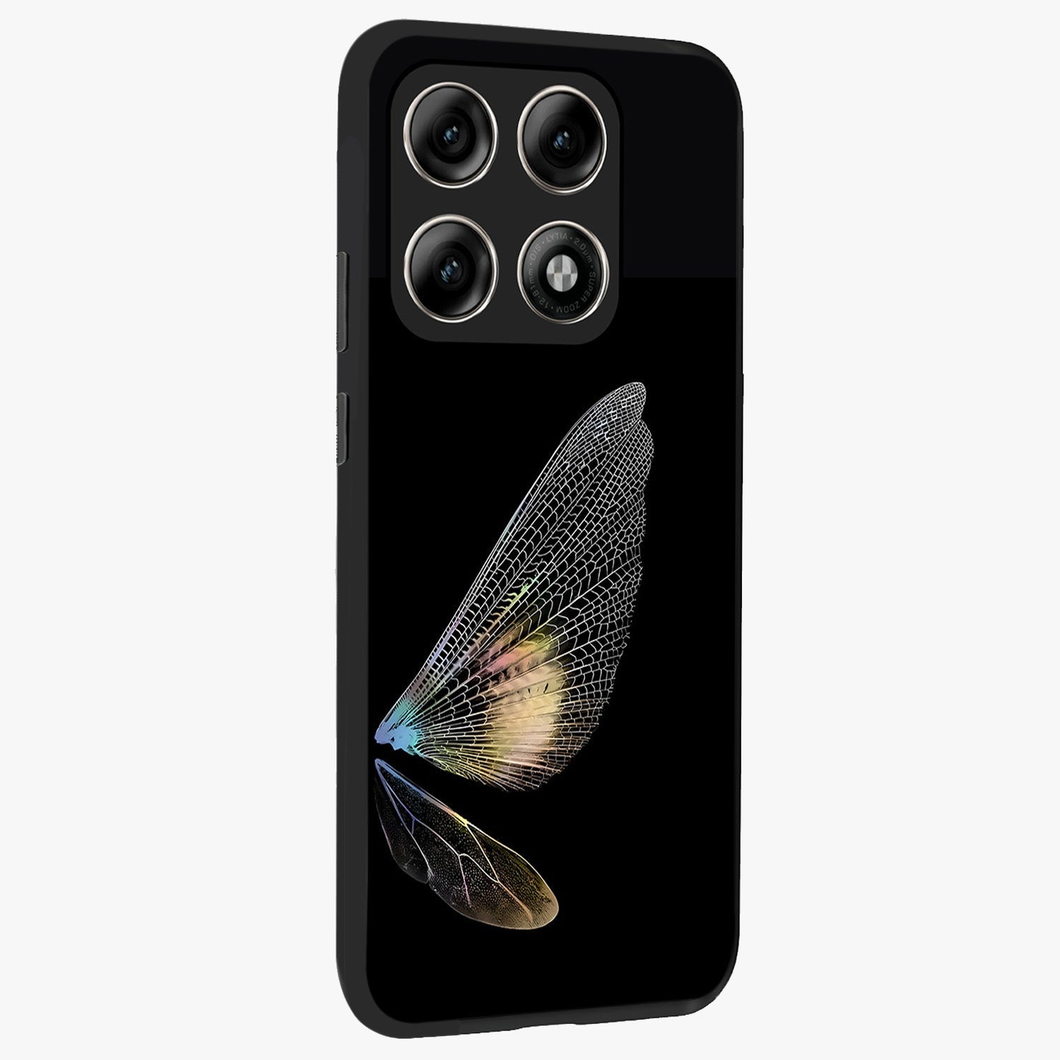 Whispers Of Wings Glass Case upright view showcasing elegant wing artwork with light airy theme.