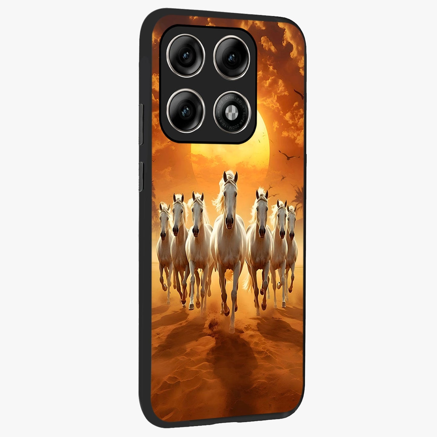 Wild Sunset Majesty Glass Case upright view showcasing dramatic sunset artwork with bold nature theme.