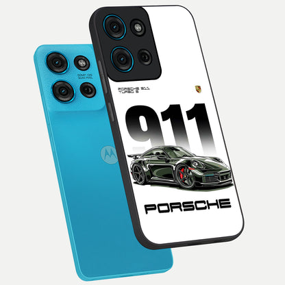 911 Turbo Dominance Glass Case displayed in premium angled mockup highlighting sporty car illustration and sleek glass surface.