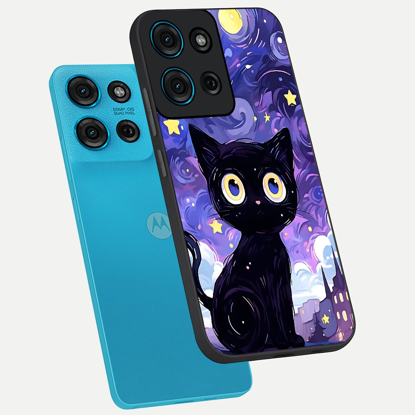 Abstract Cat Art Glass Case displayed in angled mockup highlighting modern abstract cat artwork and sleek glass surface.
