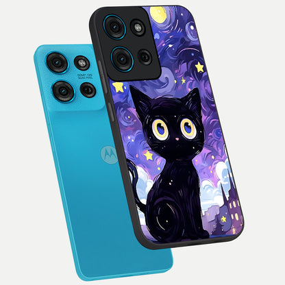 Abstract Cat Art Glass Case displayed in angled mockup highlighting modern abstract cat artwork and sleek glass surface.
