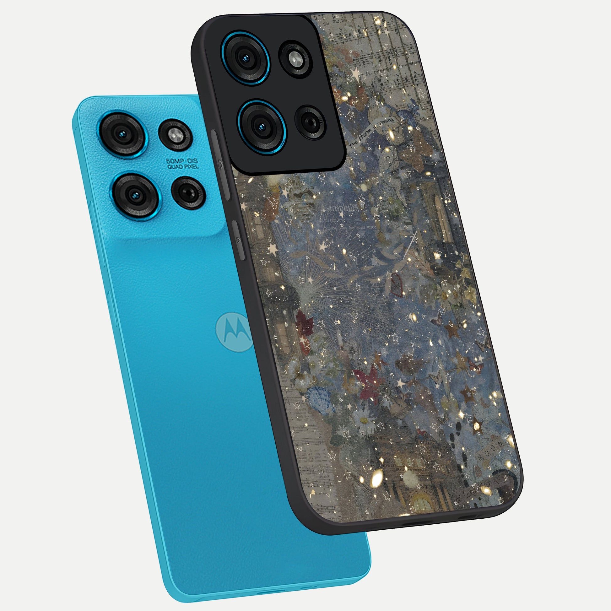 Aesthetic Astrolophia Glass Case displayed in angled mockup highlighting artistic aesthetic elements and smooth glass surface.