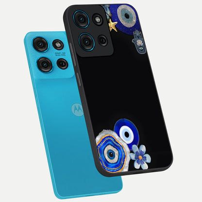 Aesthetic Blue Evil Eye Glass Case displayed in angled mockup highlighting blue evil eye symbol and spiritual aesthetic design.