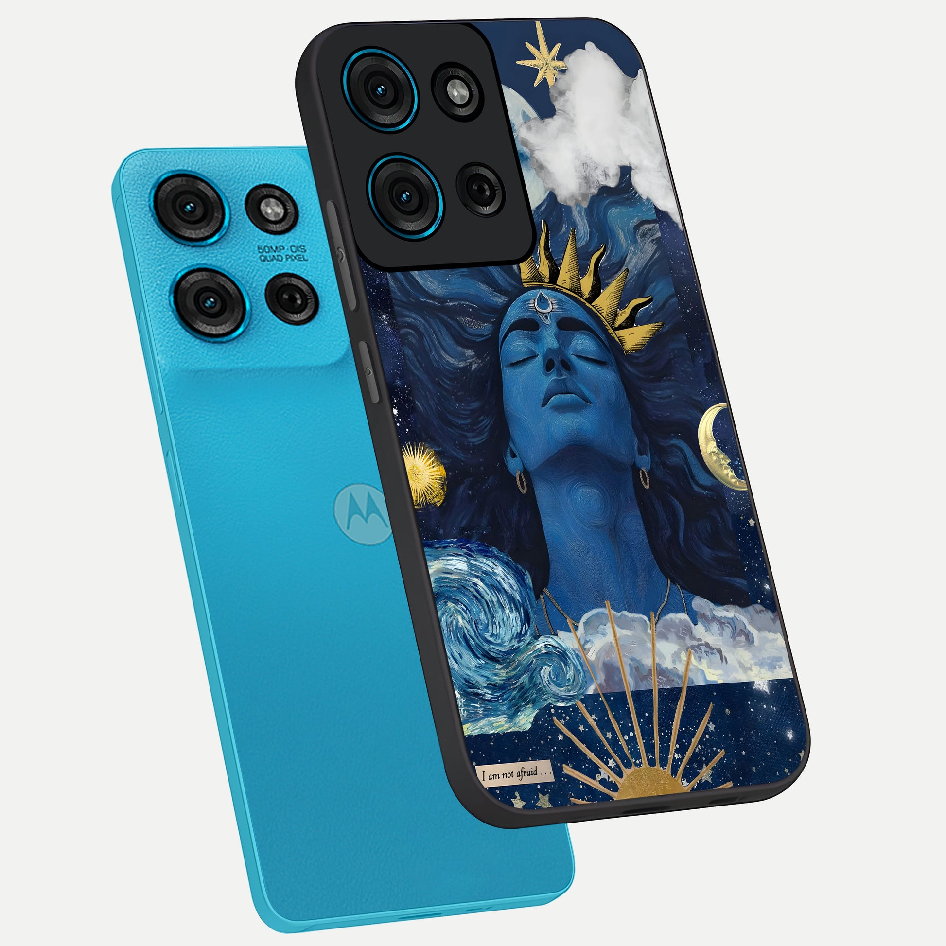 Aesthetic Lord Shiva Glass Case displayed in angled mockup highlighting spiritual Shiva illustration and sacred aesthetic design.