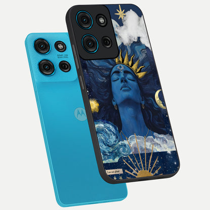 Aesthetic Lord Shiva Glass Case displayed in angled mockup highlighting spiritual Shiva illustration and sacred aesthetic design.