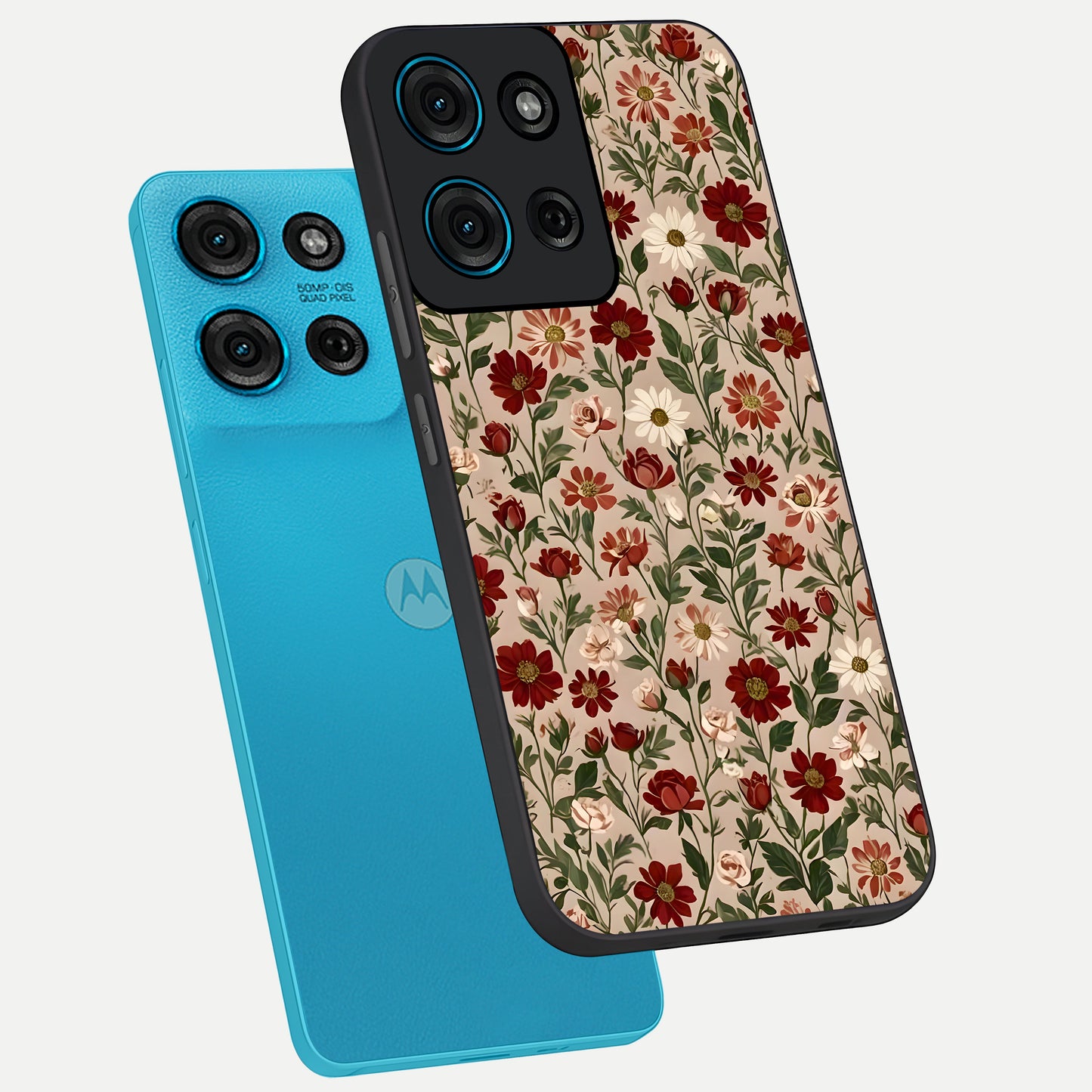 Biege Flower With Leaf Glass Case displayed in angled mockup highlighting minimal floral leaf design and elegant aesthetic.