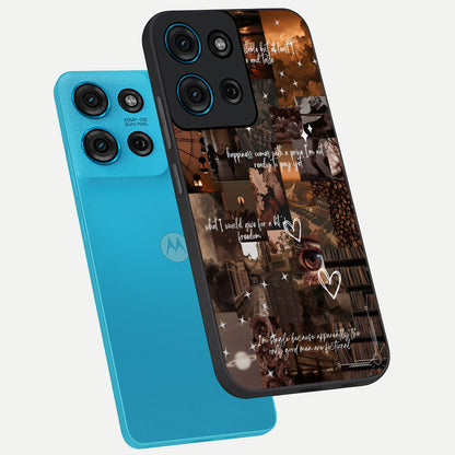Bittersweet Aesthetic Chaos Glass Case displayed in angled mockup highlighting expressive abstract artwork and edgy aesthetic theme.