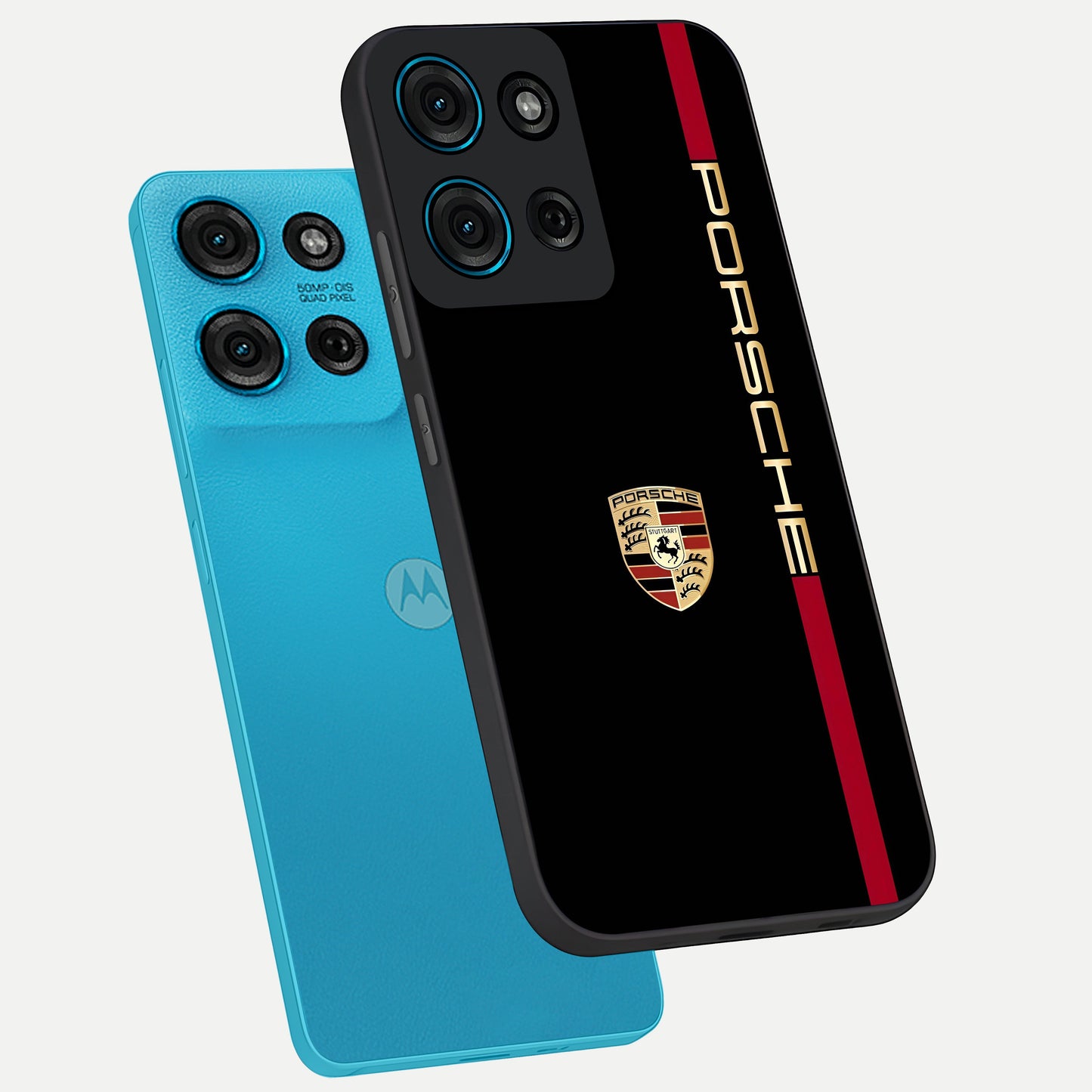 Black Minimal Porsche Glass Case displayed in angled mockup highlighting modern minimal car illustration and clean aesthetic design.