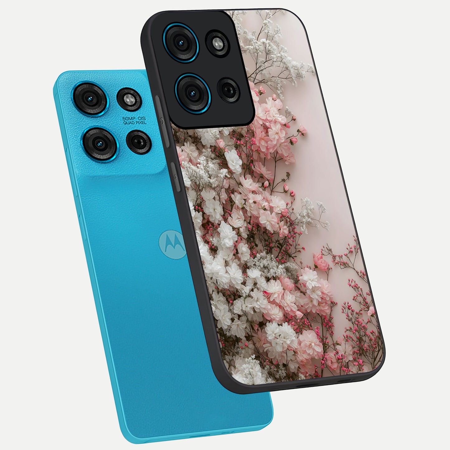 Blush Blossom Cloud Glass Case displayed in angled mockup highlighting soft cloud and blossom design with pastel aesthetic.