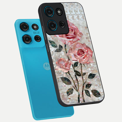 Blush Mosaic Bloom Glass Case displayed in angled mockup highlighting artistic mosaic flower pattern with aesthetic design.