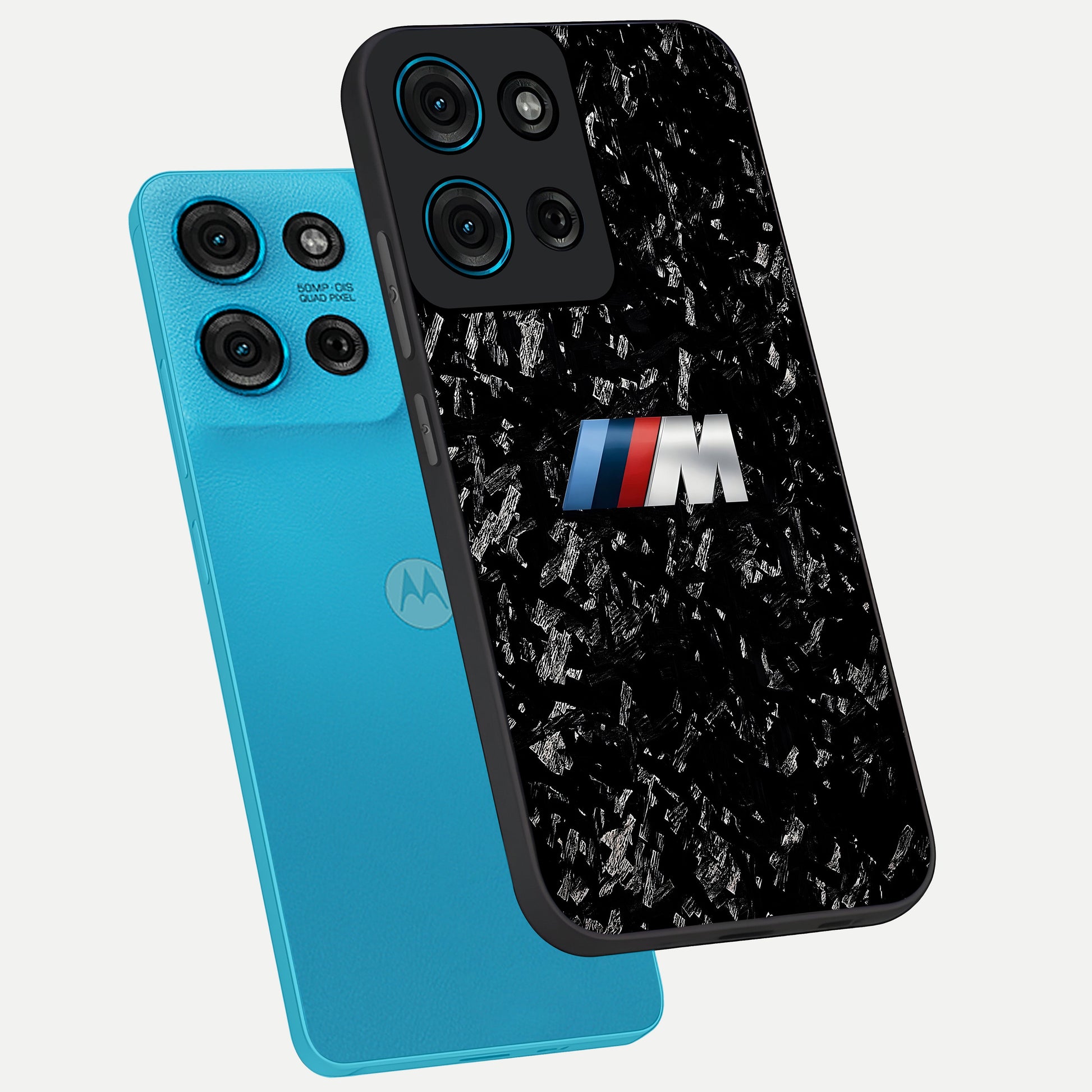 Carbon Speed Mark Glass Case displayed in angled mockup highlighting racing inspired carbon design and sleek aesthetic style.