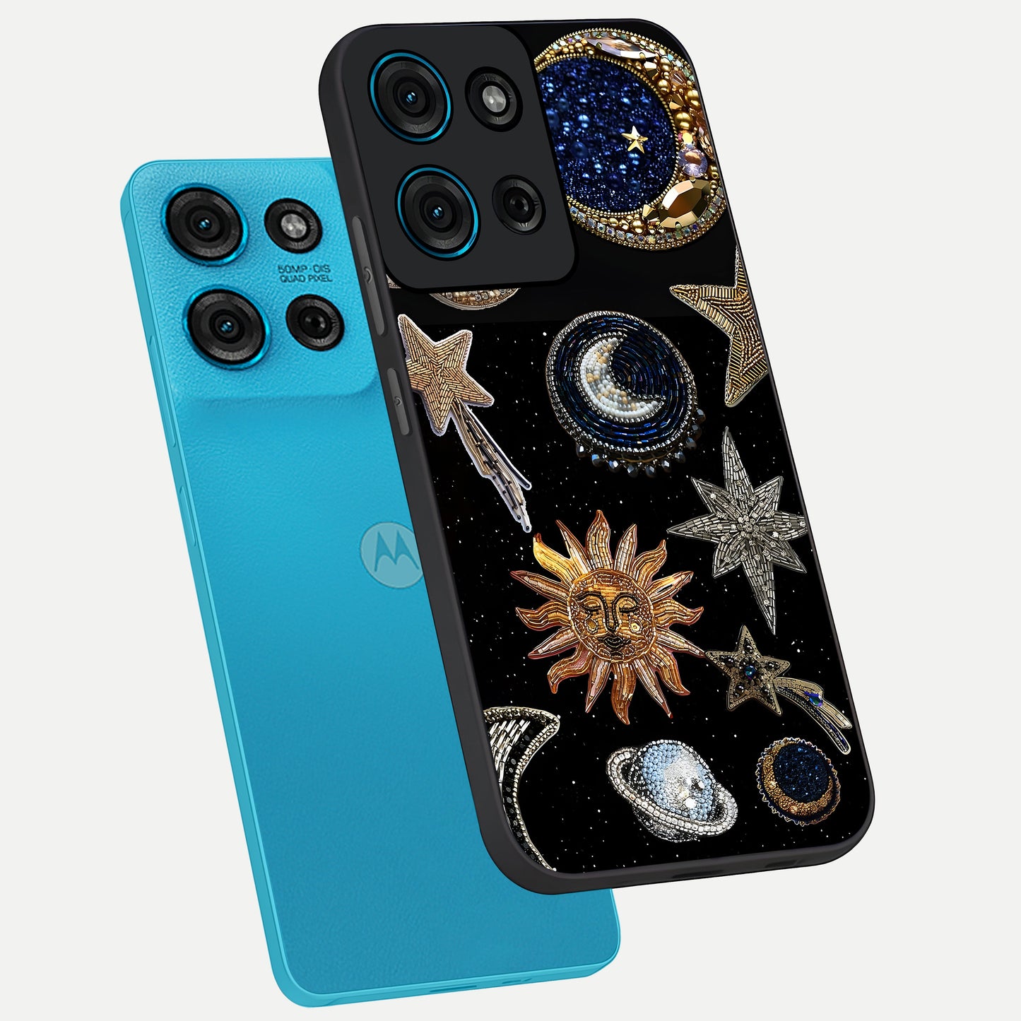 Celestial Gem Constellations Glass Case displayed in angled mockup highlighting gemstone inspired constellation design.