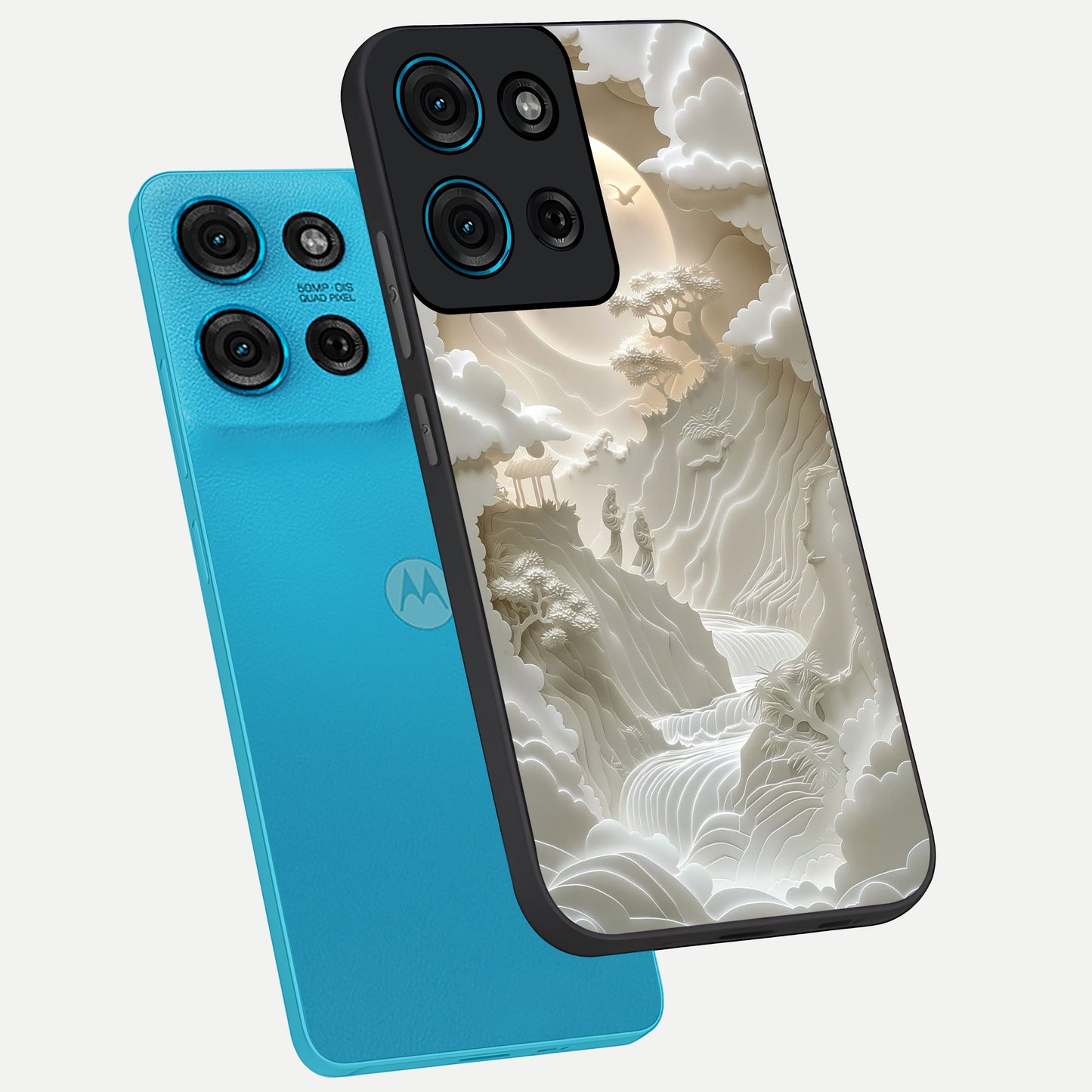 Celestial Origami Glass Case displayed in angled mockup highlighting geometric origami design with cosmic aesthetic theme.