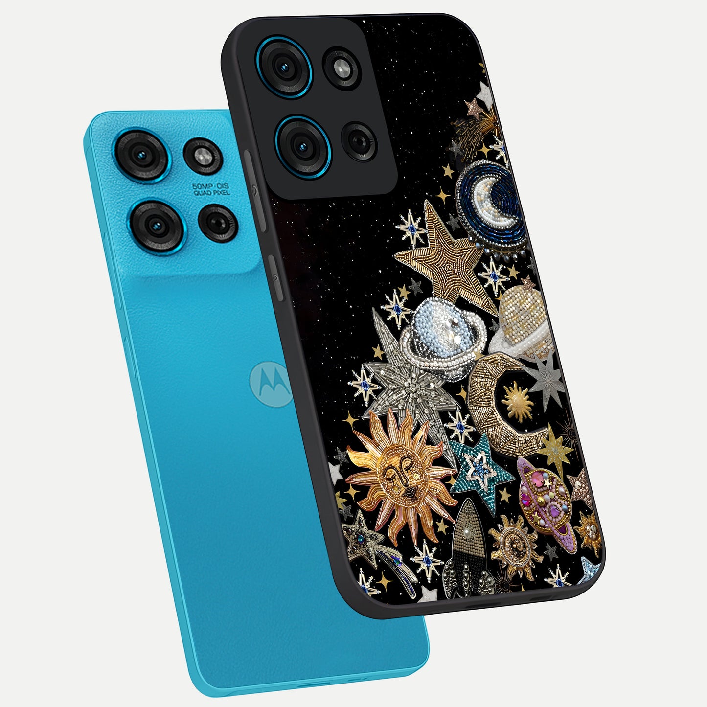 Cosmic Sparkle Dreams Glass Case displayed in angled mockup highlighting dreamy star sparkle design with celestial aesthetic.