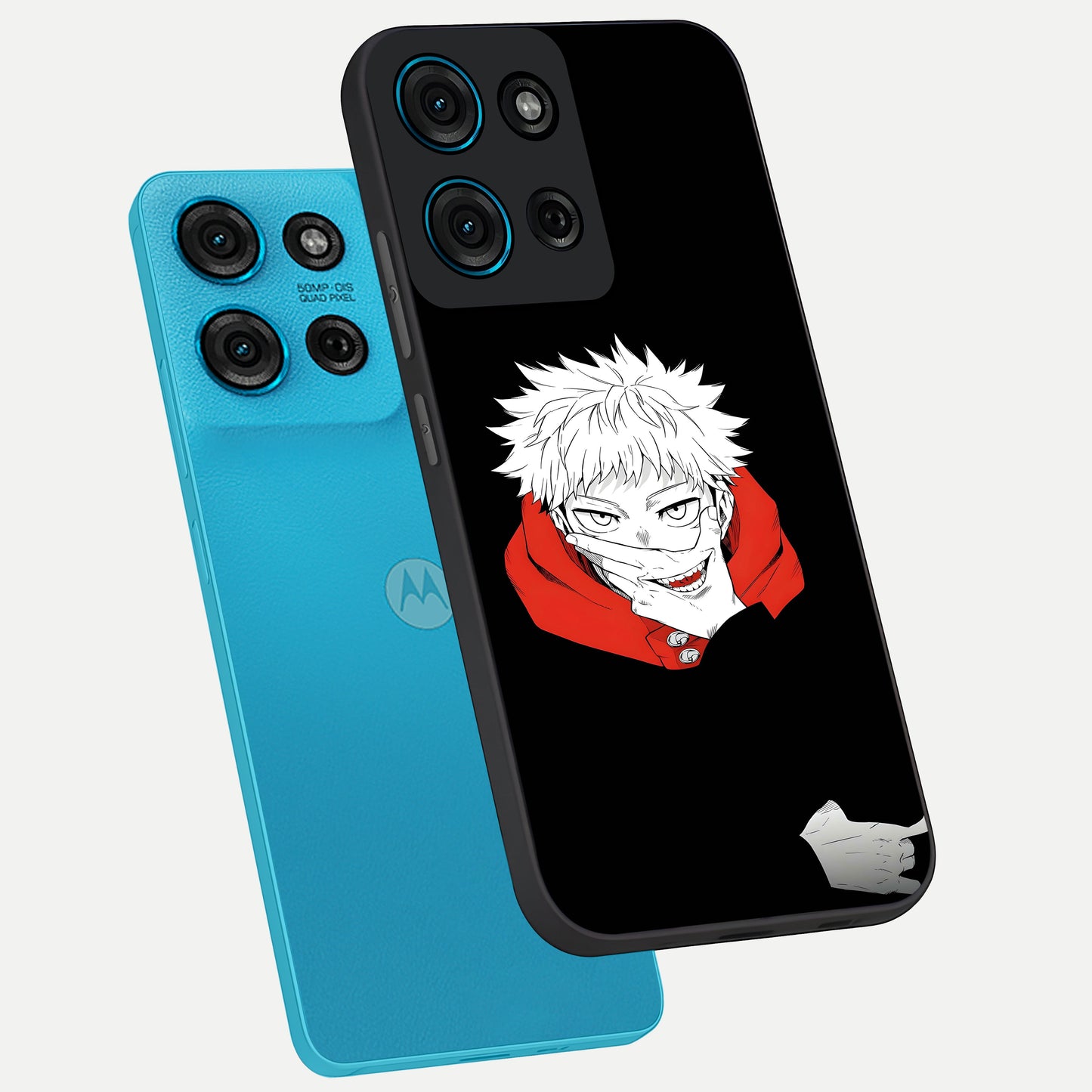Crimson Chaos Smile Glass Case displayed in angled mockup highlighting edgy crimson smile design with graphic aesthetic.