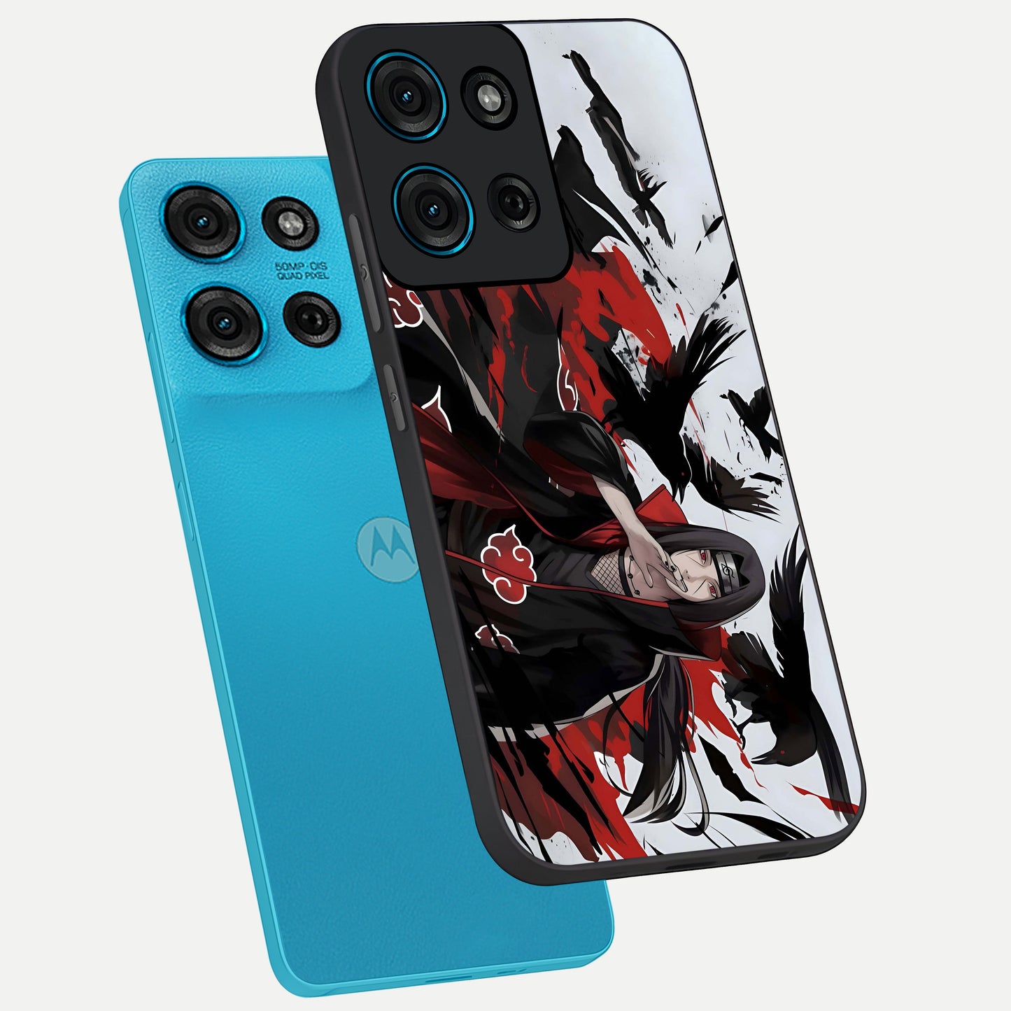 Crimson Crow Illusion Glass Case displayed in angled mockup highlighting mysterious crow graphic with dark aesthetic style.