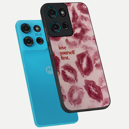 Crimson Kiss Love Glass Case displayed in angled mockup highlighting bold love inspired design with modern aesthetic style.