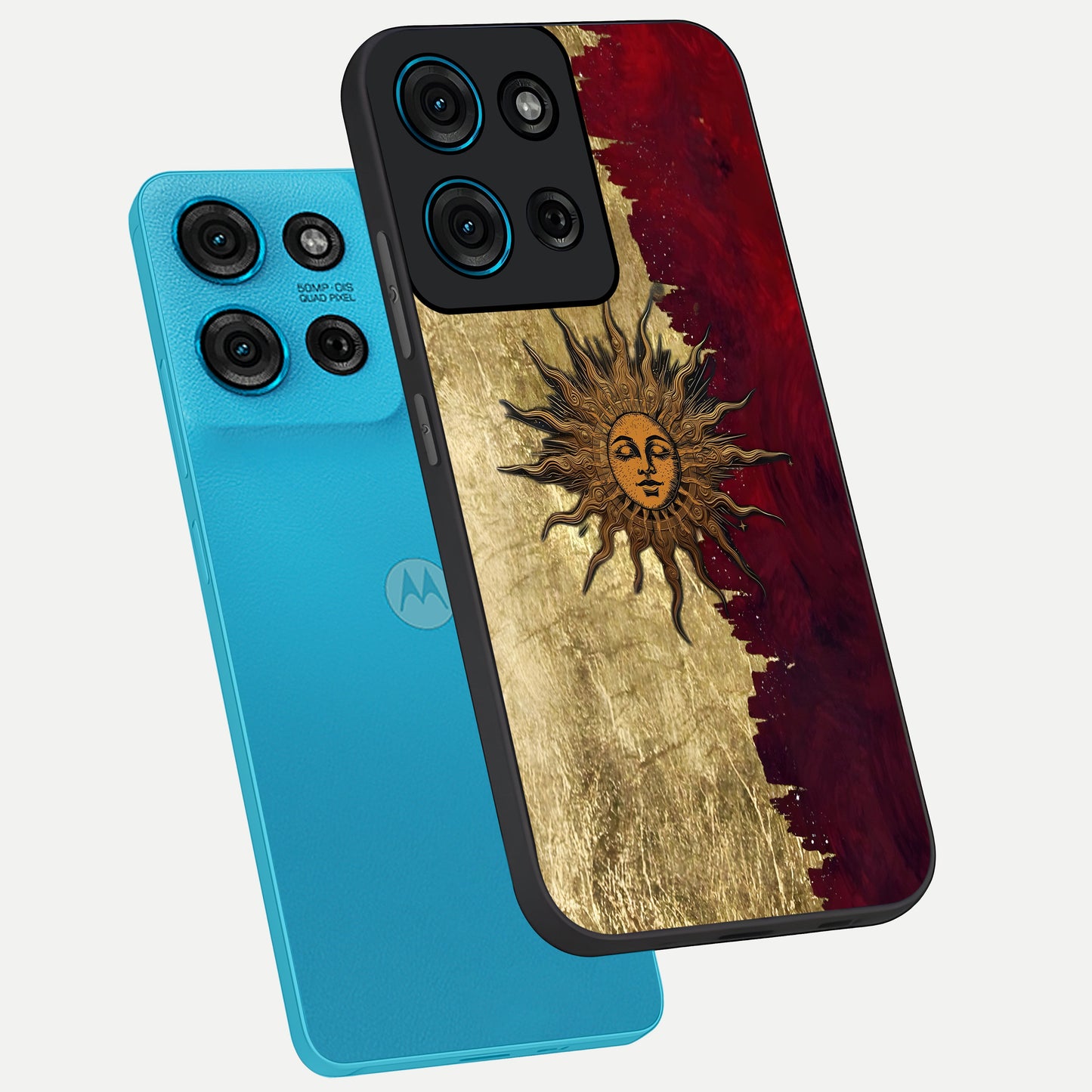 Crimson Sun Majesty Glass Case displayed in angled mockup highlighting majestic crimson sun design with bold aesthetic style.