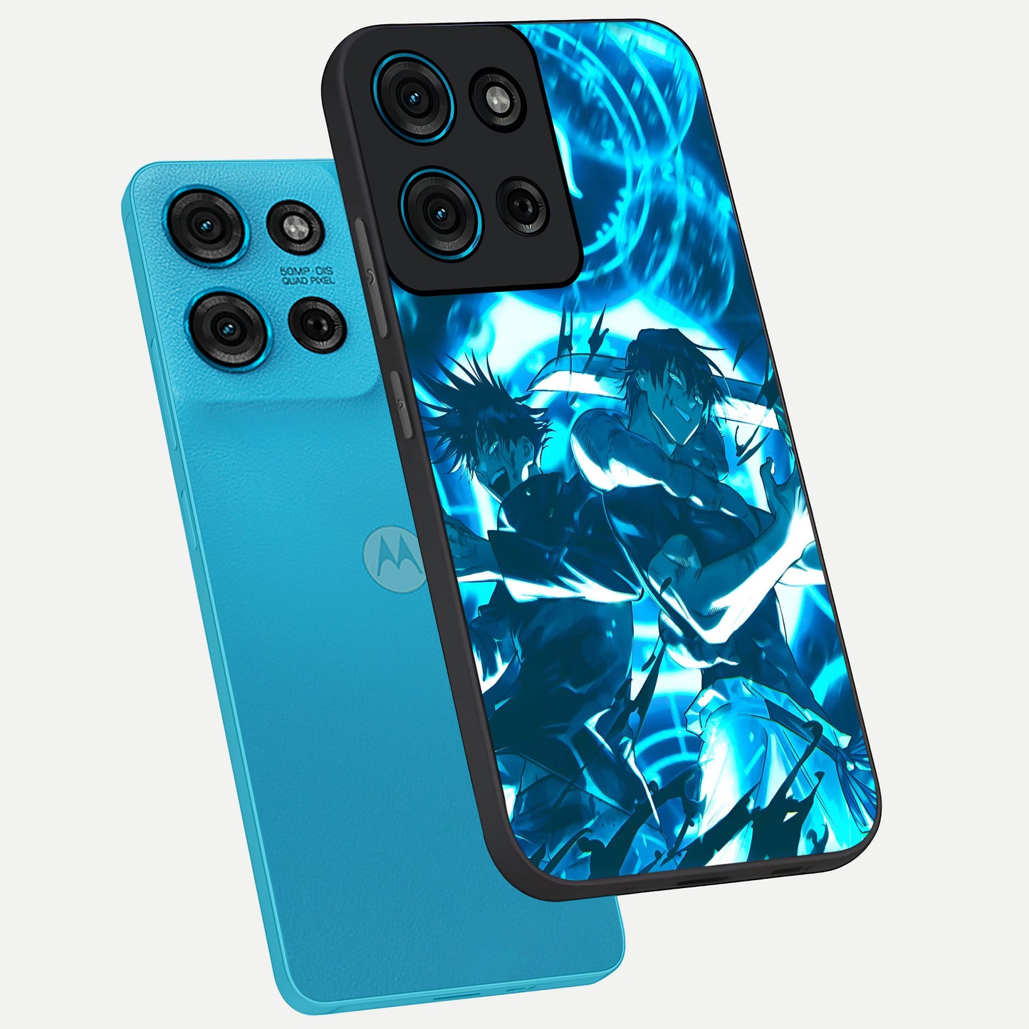 Cursed Energy Clash Glass Case displayed in angled mockup highlighting powerful battle inspired graphic with anime style aesthetic.