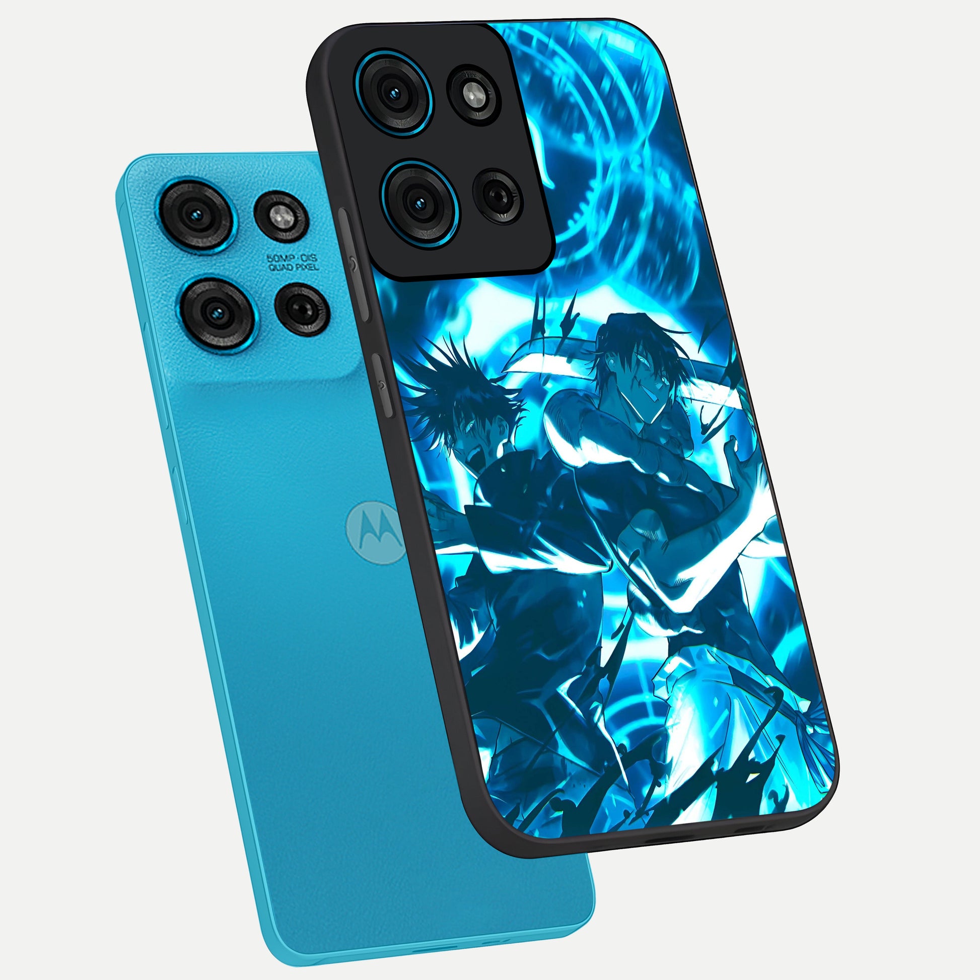 Cursed Energy Clash Glass Case displayed in angled mockup highlighting powerful battle inspired graphic with anime style aesthetic.