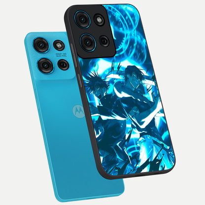 Cursed Energy Clash Glass Case displayed in angled mockup highlighting powerful battle inspired graphic with anime style aesthetic.