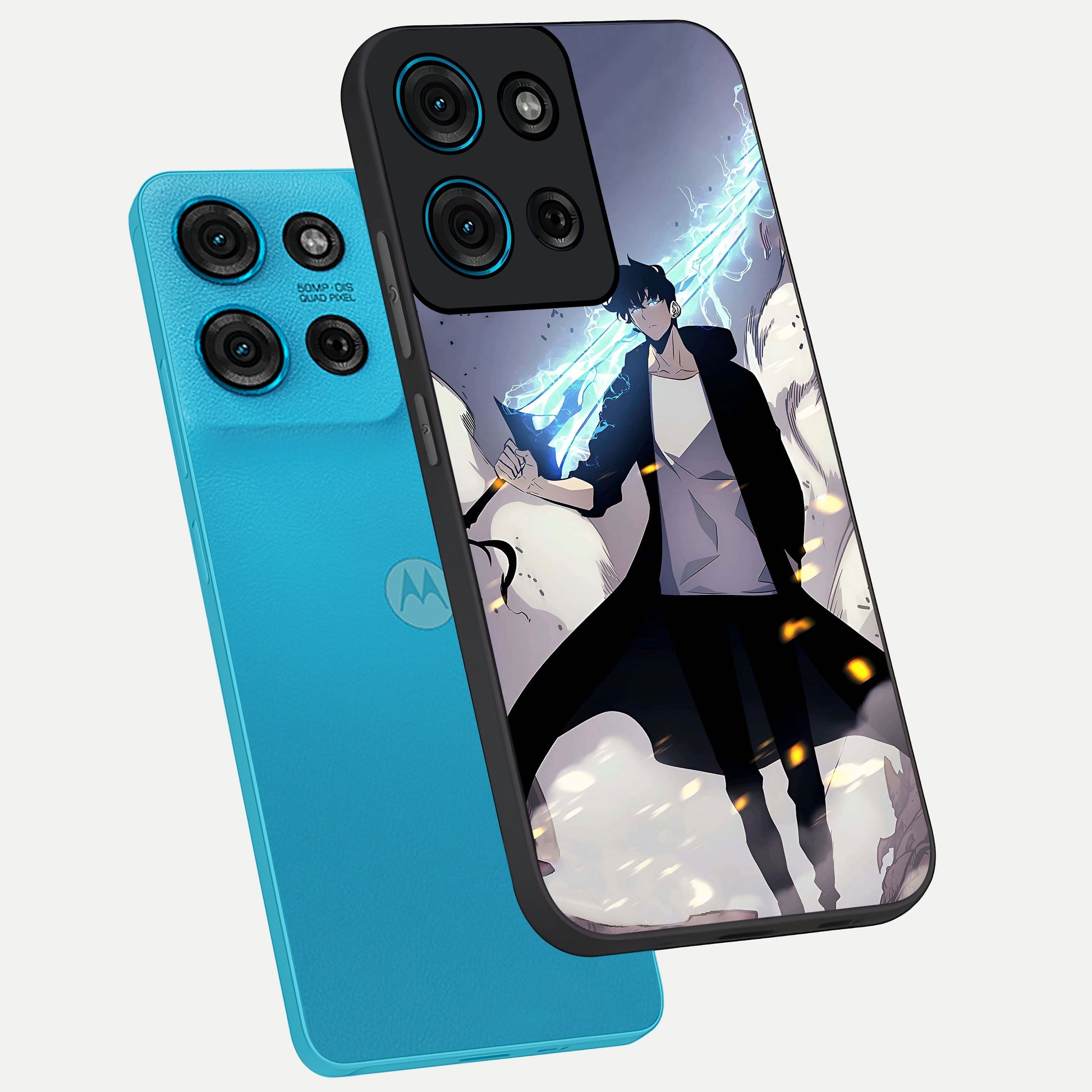 Dark Lightning Anime Warrior Glass Case displayed in angled mockup highlighting powerful lightning themed anime illustration.