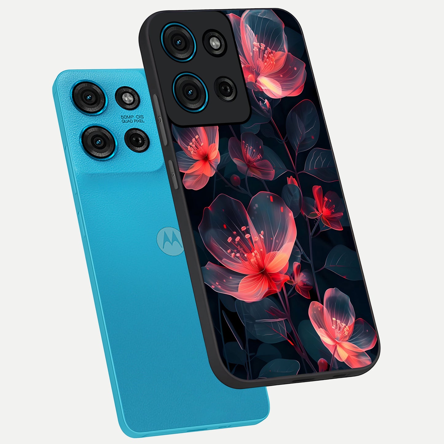 Dark Shade of Flower Glass Case displayed in angled mockup highlighting moody floral illustration with aesthetic dark tones.