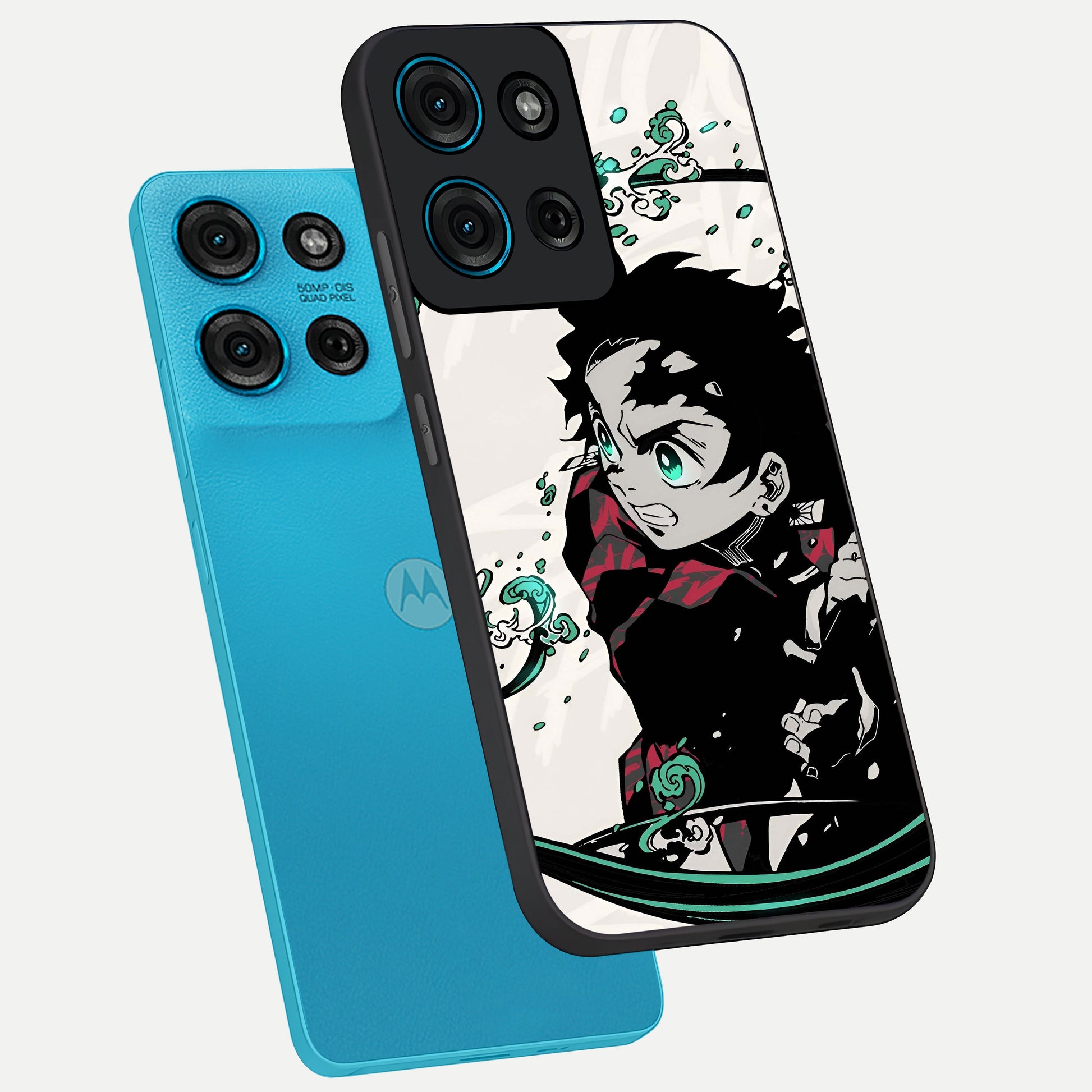 Demon Slayer Glass Case displayed in angled mockup highlighting dramatic anime character design with action aesthetic.