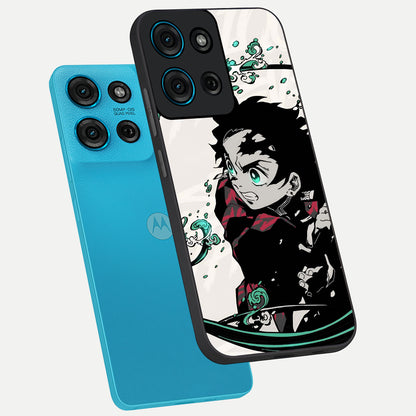Demon Slayer Glass Case displayed in angled mockup highlighting dramatic anime character design with action aesthetic.