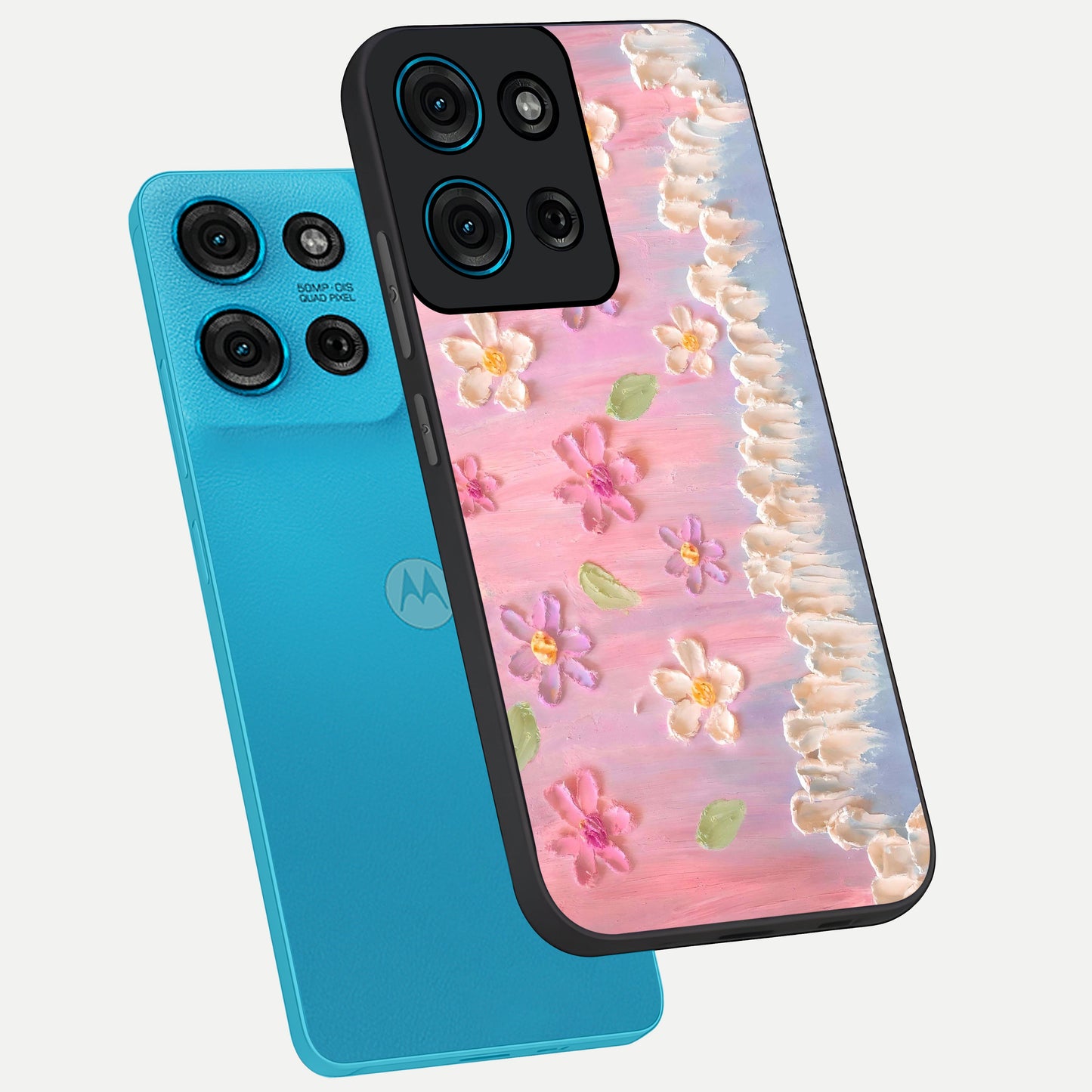 Dreamy Painted Garden Glass Case displayed in angled mockup highlighting colorful garden illustration with dreamy aesthetic style.