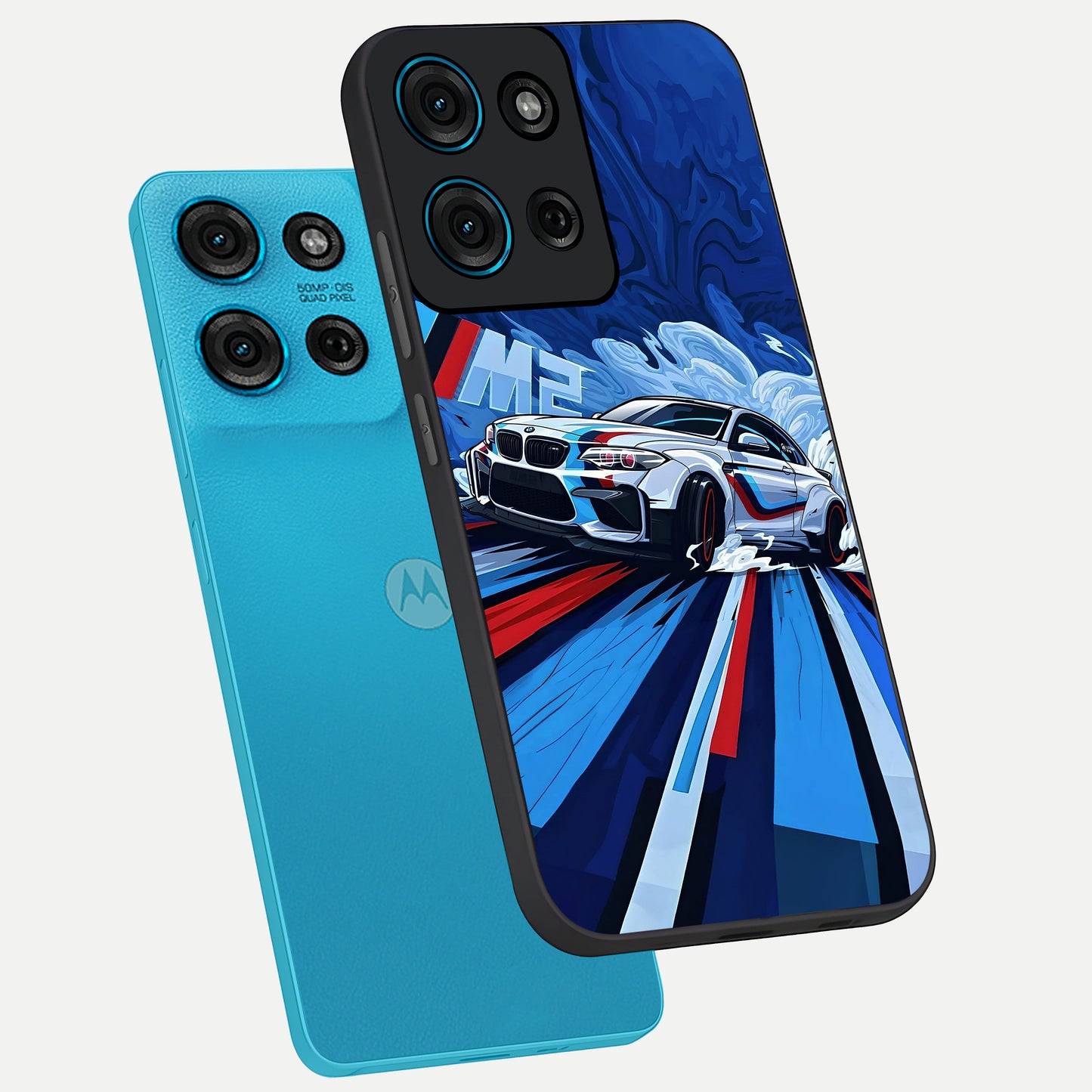 Drift Power Rush Glass Case displayed in angled mockup highlighting powerful drift car design with sporty aesthetic style.