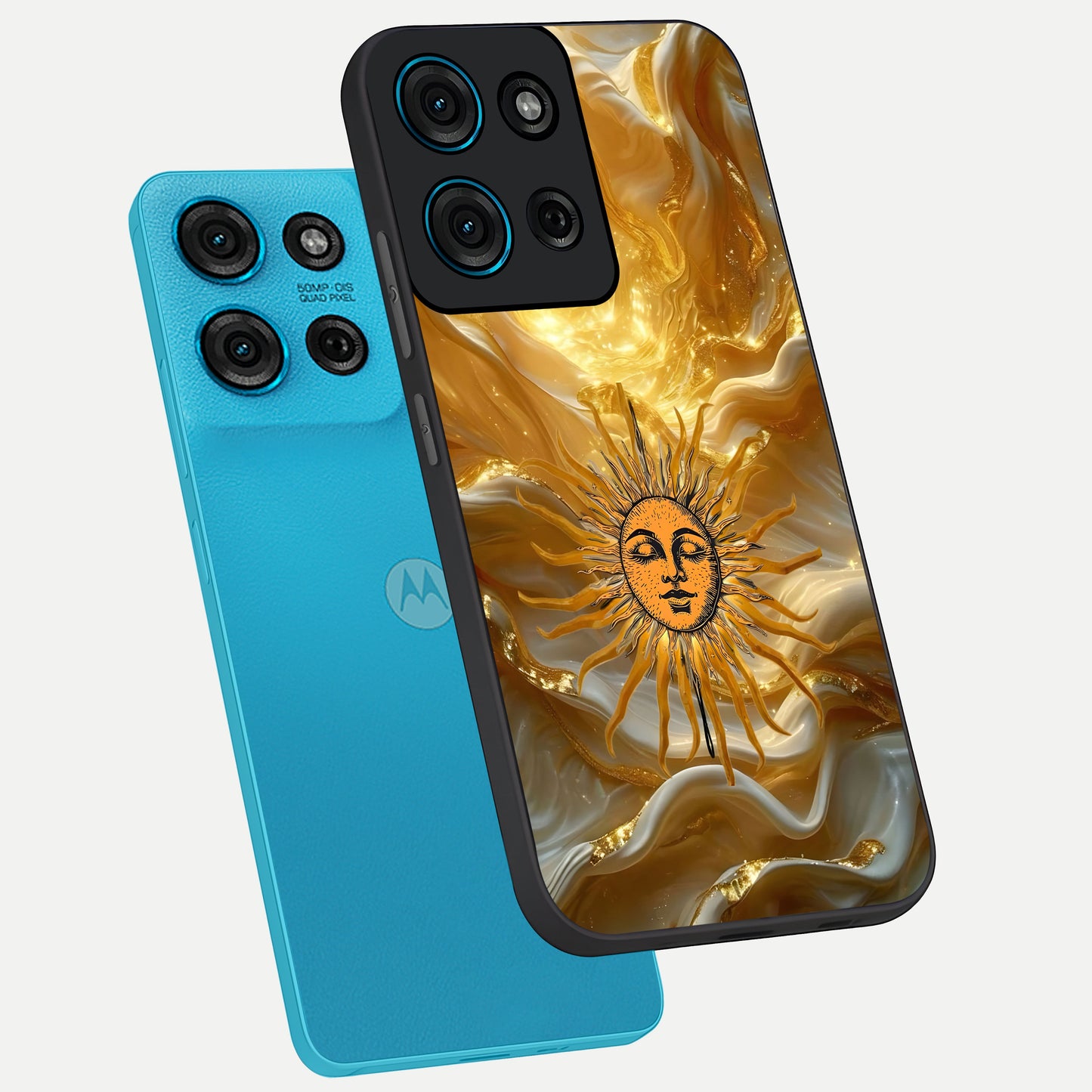Eternal Golden Glow Glass Case displayed in angled mockup highlighting glowing golden aesthetic design with elegant style.