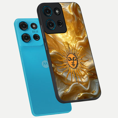 Eternal Golden Glow Glass Case displayed in angled mockup highlighting glowing golden aesthetic design with elegant style.