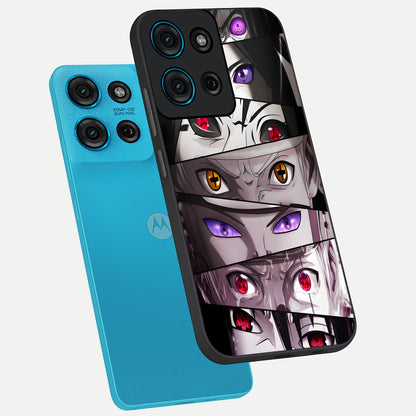 Eyes of Destiny Glass Case displayed in angled mockup highlighting bold eye illustration with mystical aesthetic style.