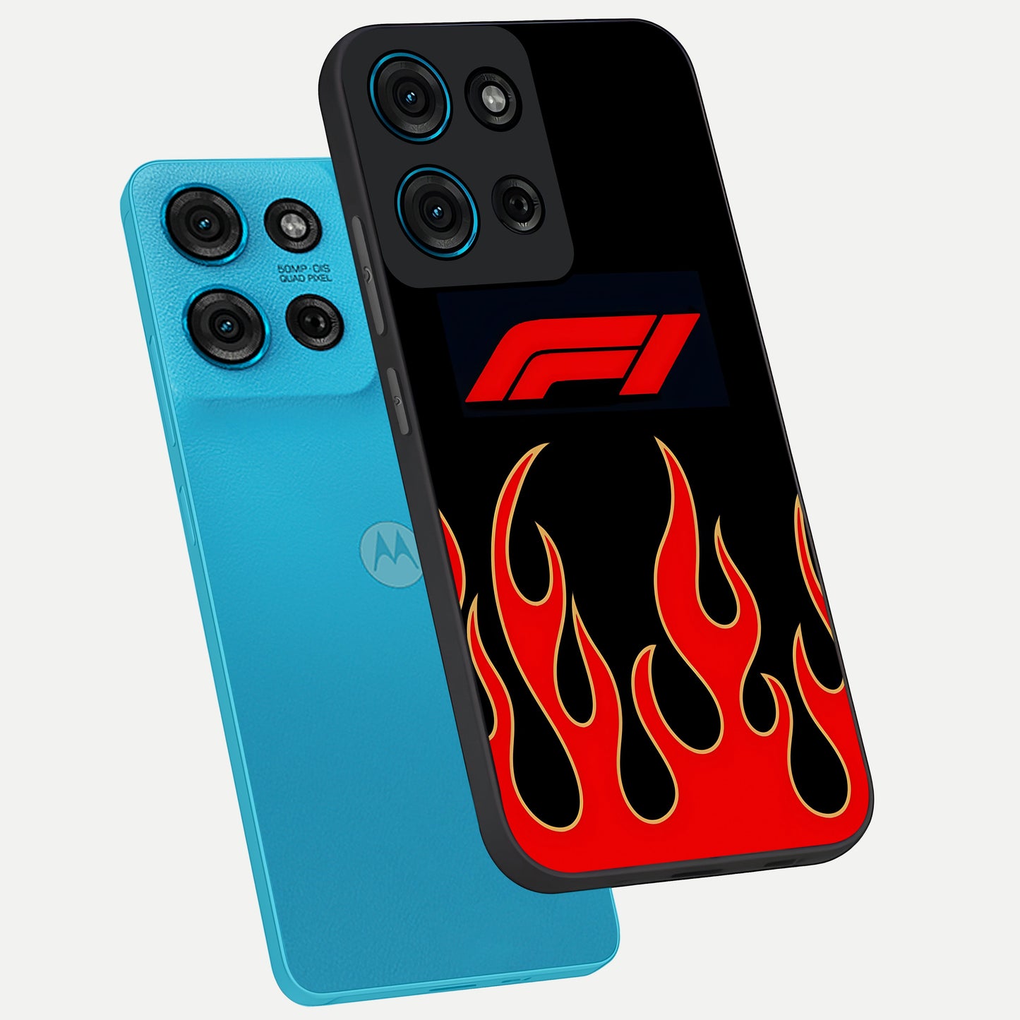Fire F11 Glass Case displayed in angled mockup highlighting bold fire inspired graphic with energetic aesthetic style.