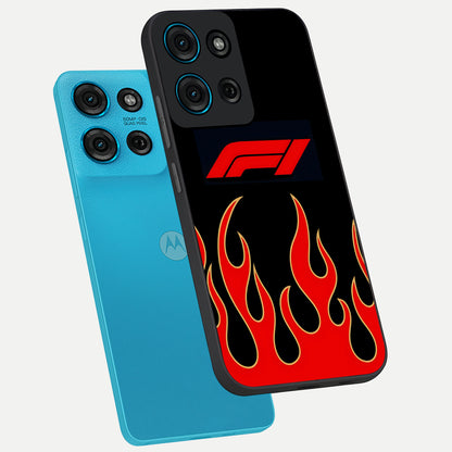Fire F11 Glass Case displayed in angled mockup highlighting bold fire inspired graphic with energetic aesthetic style.