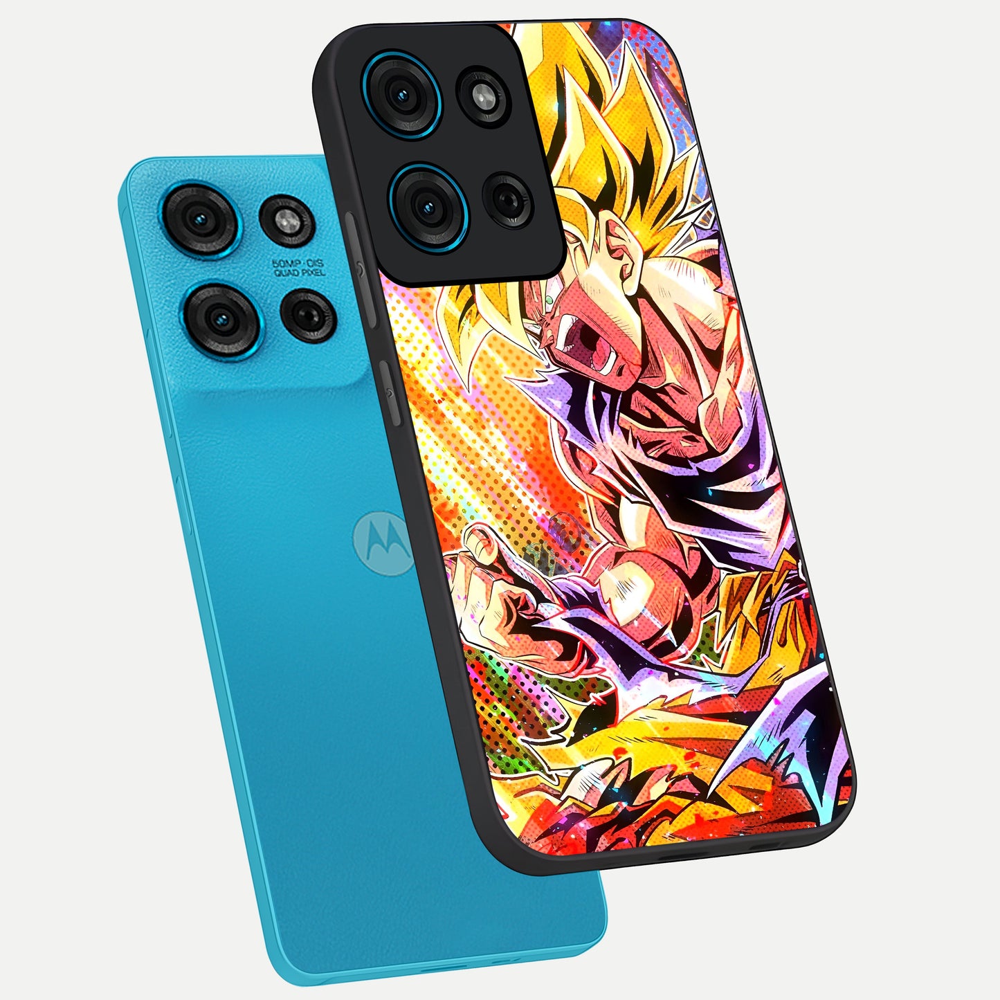 Firing Goku Glass Case displayed in angled mockup highlighting dynamic anime character design with action aesthetic.