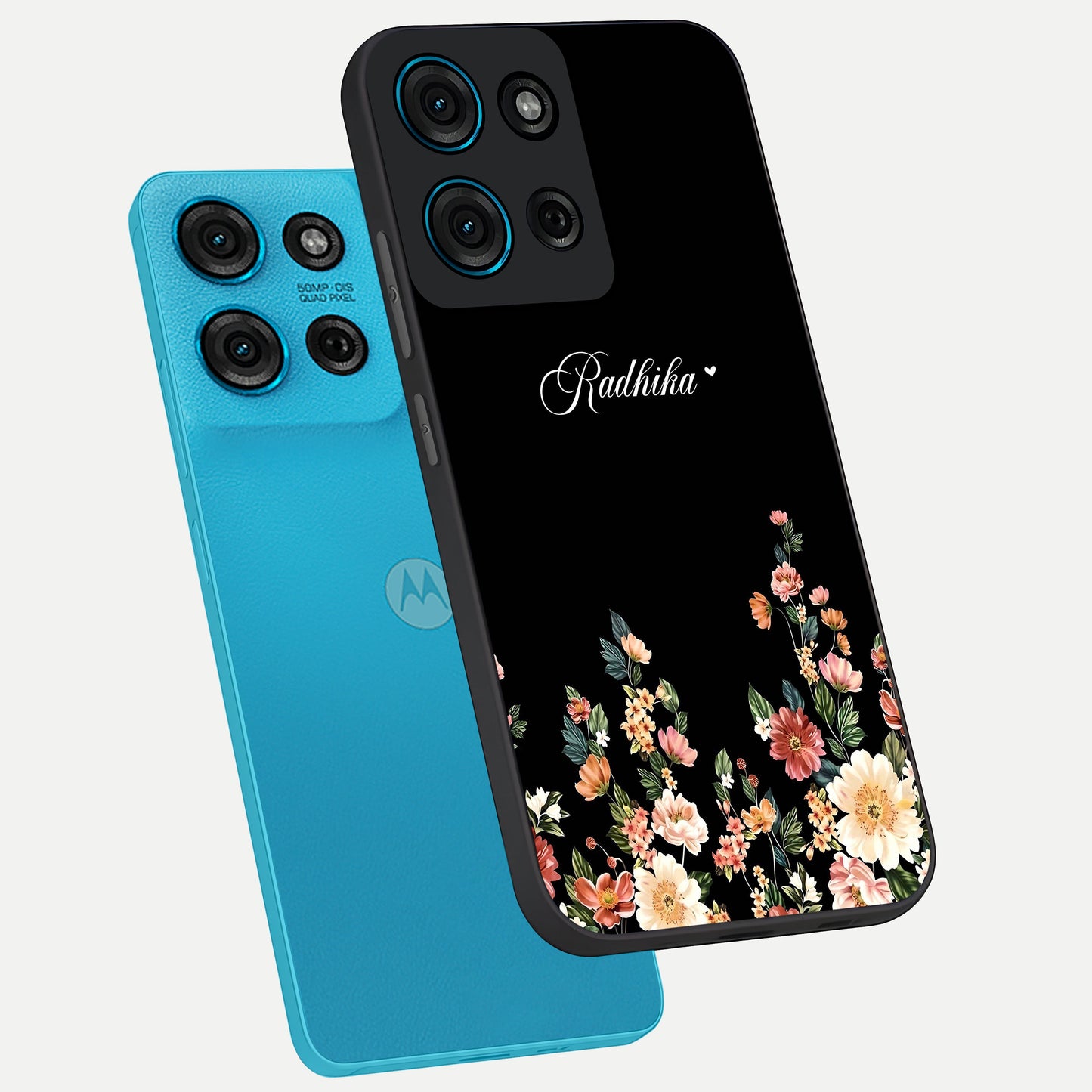 Floral Design With a Custom Personalized Name Glass Case displayed in angled mockup highlighting elegant floral pattern with custom name feature.