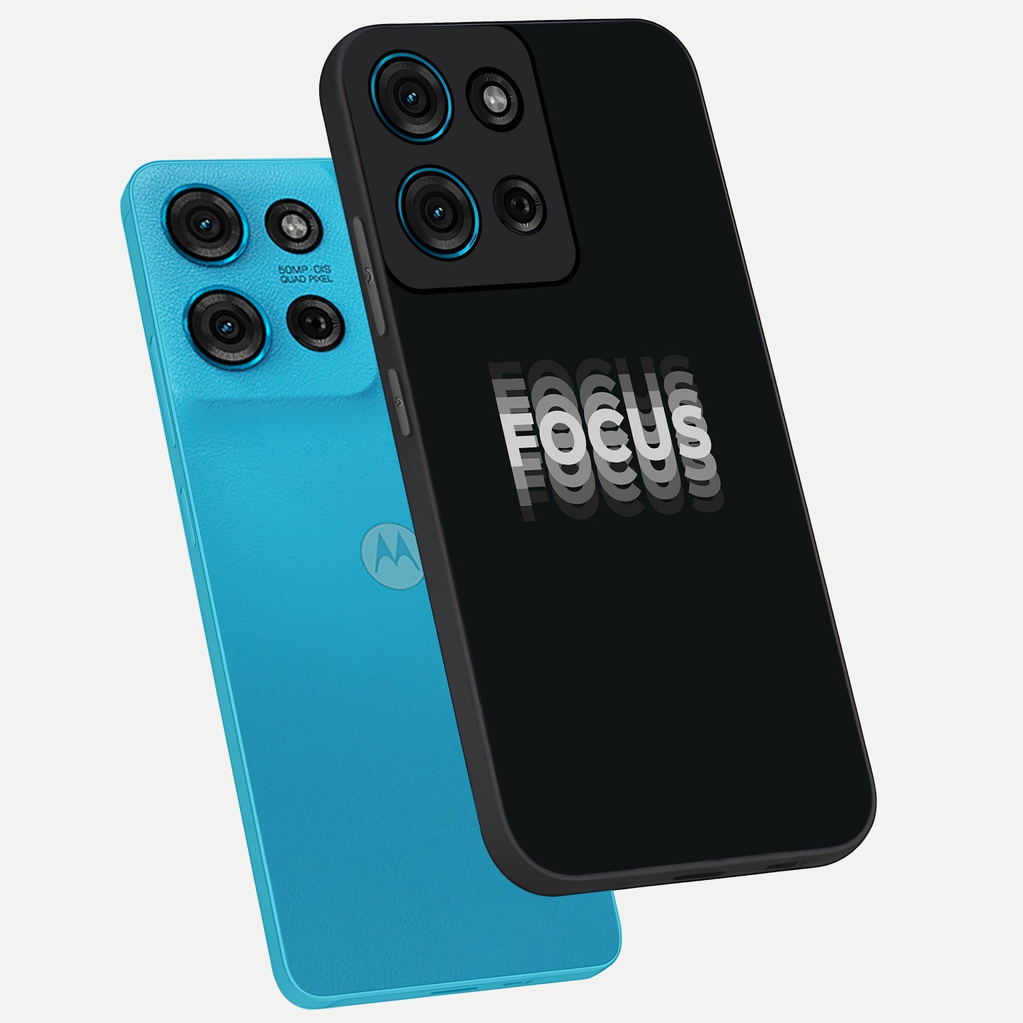 Focus Mode On Glass Case displayed in angled mockup highlighting clean minimal text artwork with modern aesthetic style.