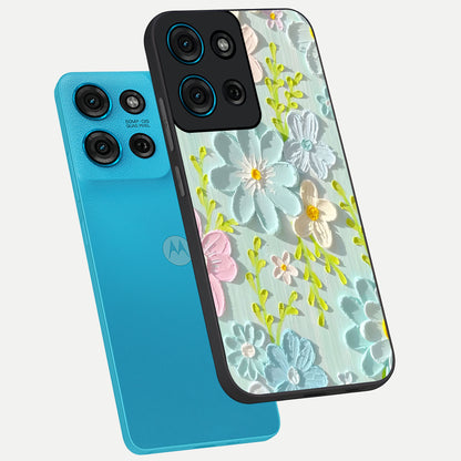Frosted Petal Garden Glass Case displayed in angled mockup highlighting delicate flower petal design with calm garden aesthetic.