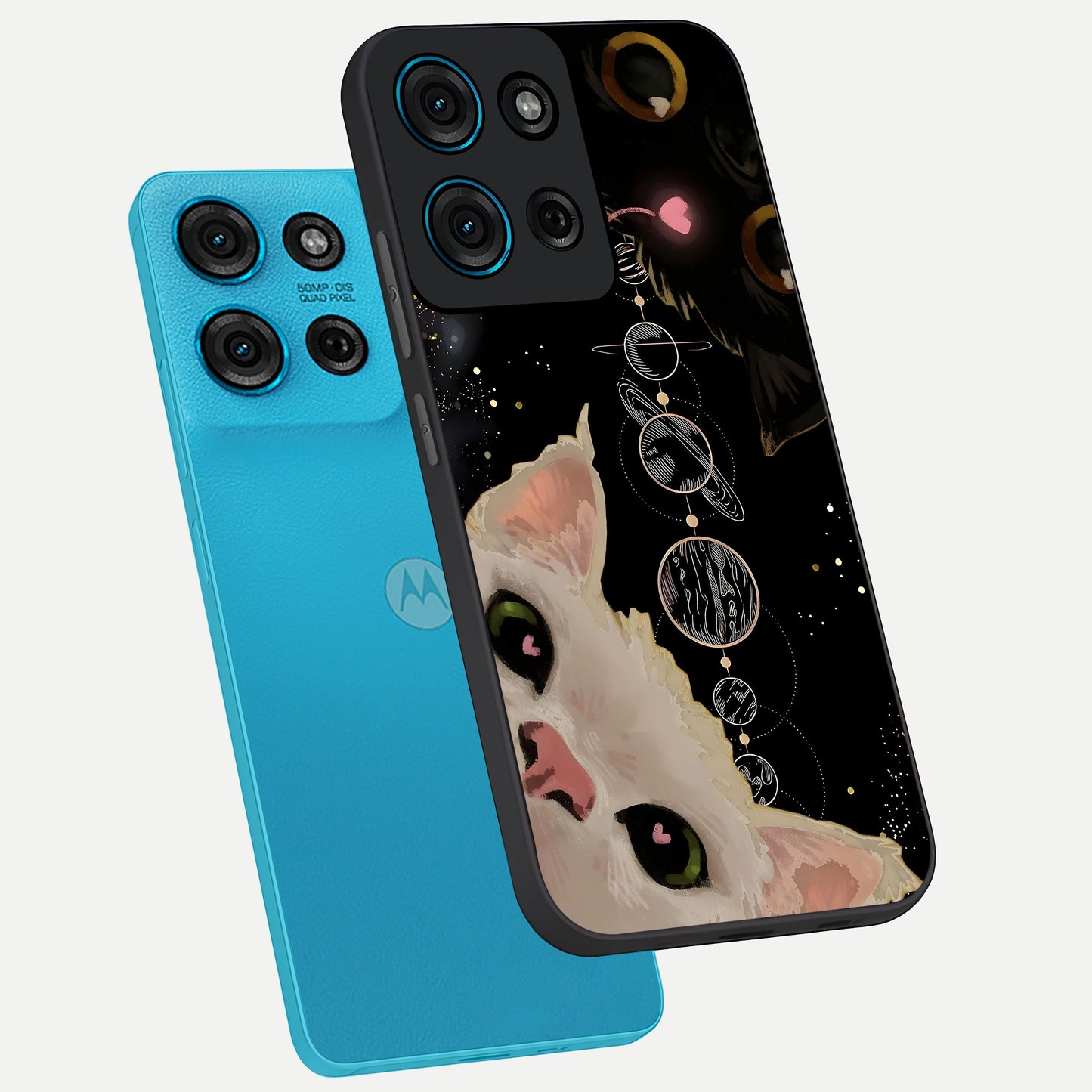 Galactic Cat Glass Case displayed in angled mockup highlighting celestial feline illustration with galaxy aesthetic style.