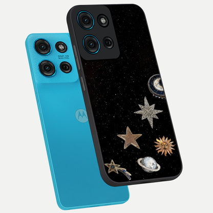 Galactic Charm Glow Glass Case displayed in angled mockup highlighting luminous galaxy inspired design with dreamy aesthetic.
