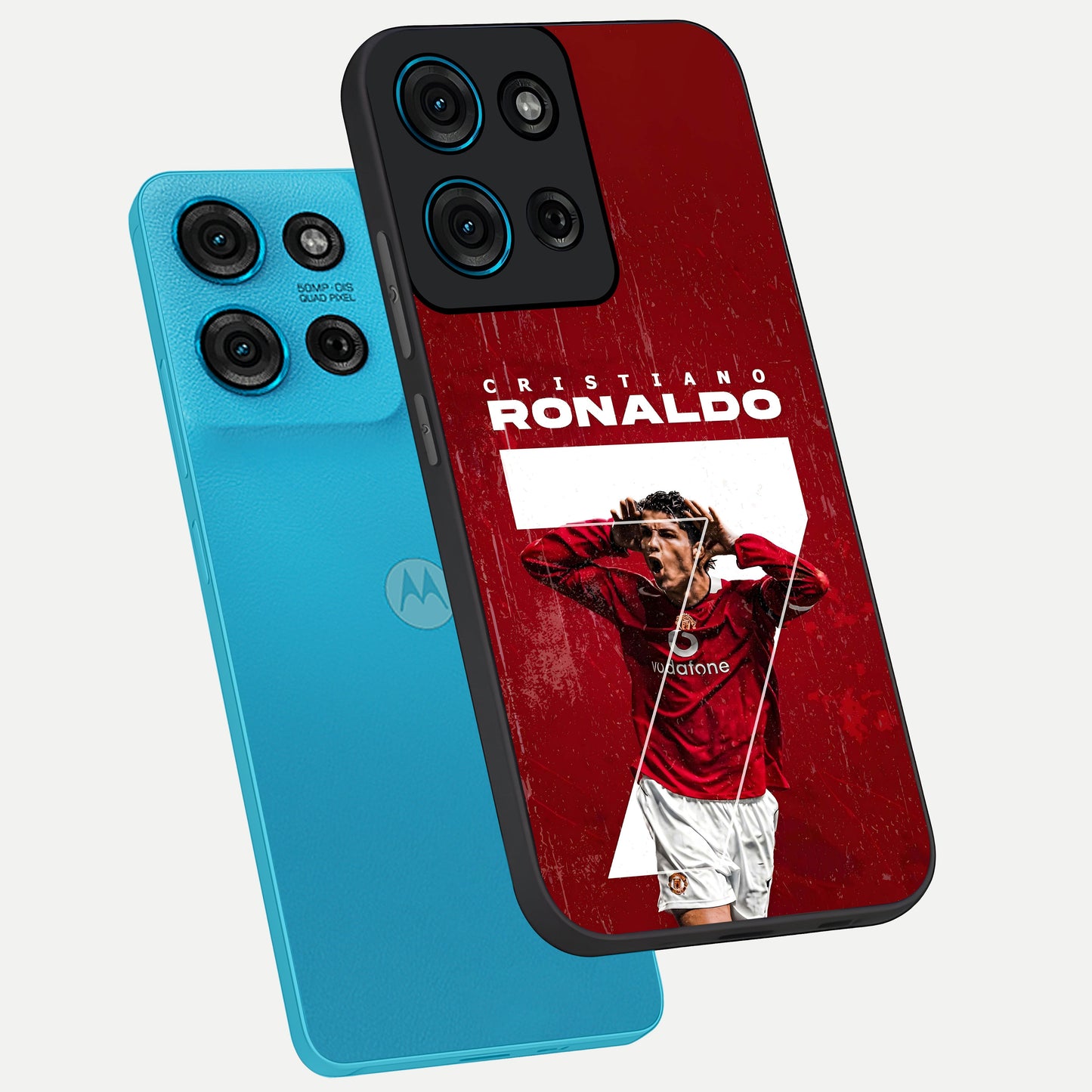 Goal Celebration Legacy Glass Case displayed in angled mockup highlighting energetic sports celebration design with bold athletic theme.