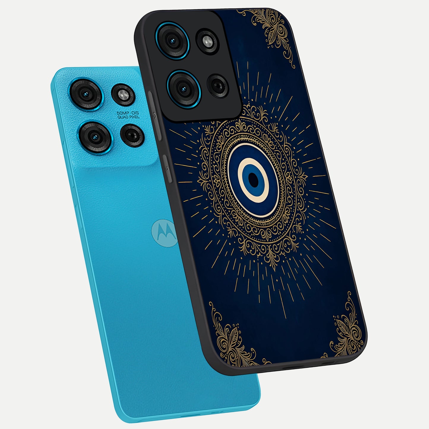Golden Celestial Charm Glass Case displayed in angled mockup highlighting sparkling cosmic charm design with celestial aesthetic.