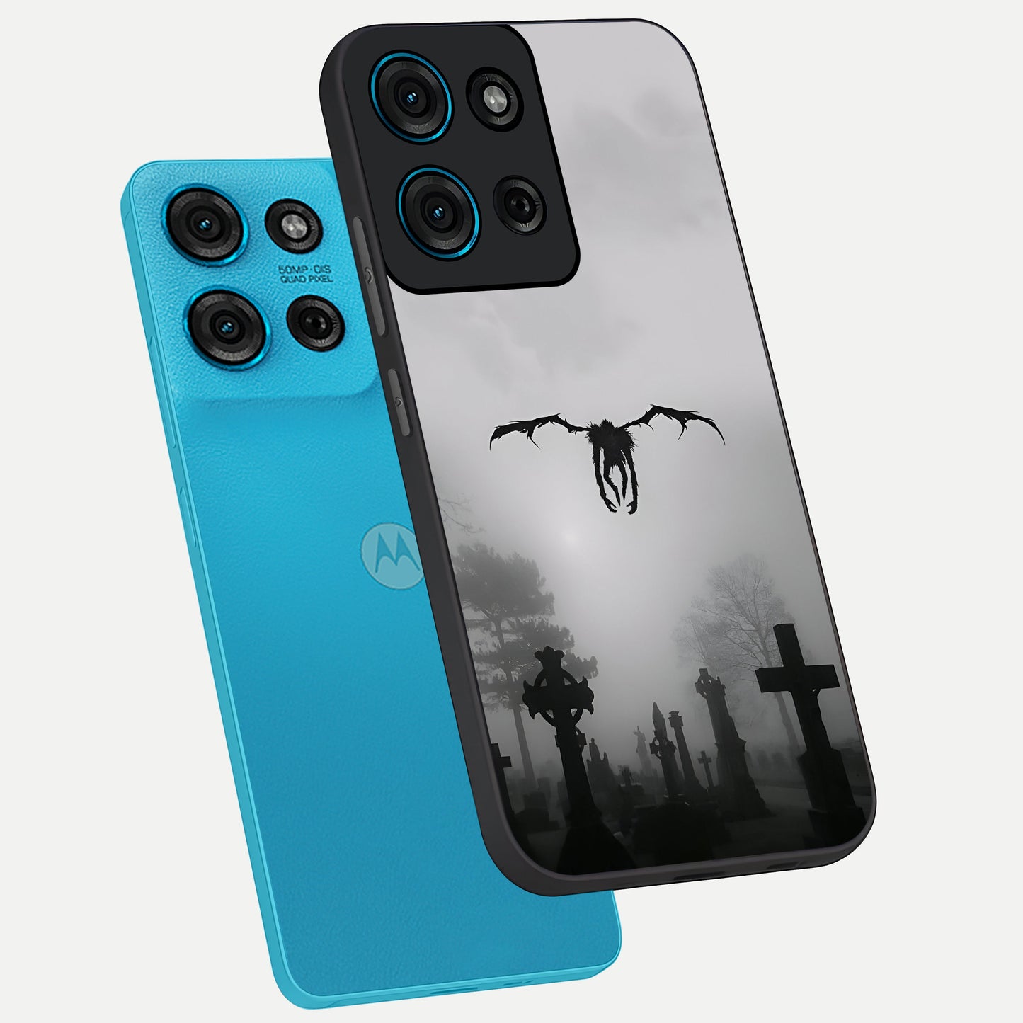 Graveyard Shadow Descent Glass Case displayed in angled mockup highlighting eerie shadow illustration with gothic aesthetic.